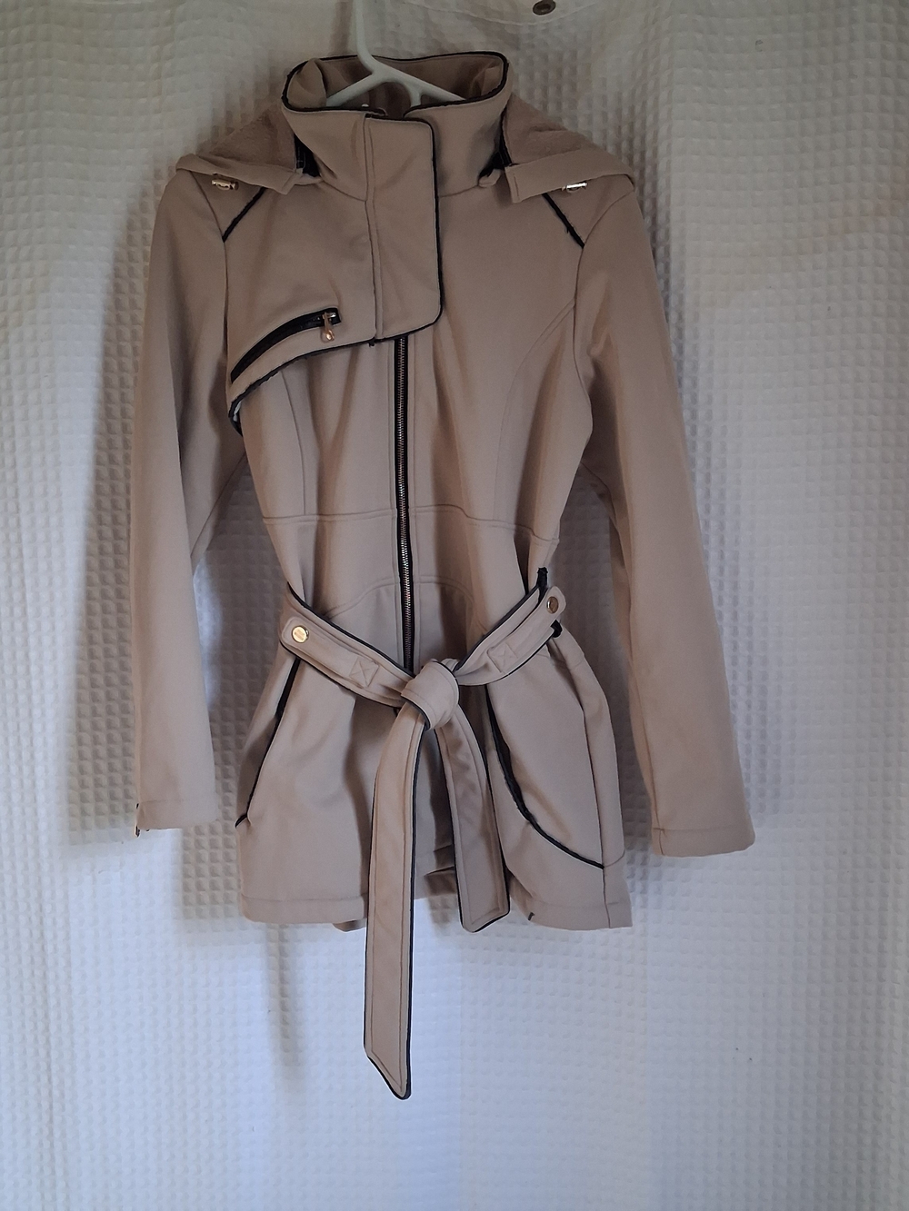 Steve Madden Beige Trench Coat with Black Trim Size M